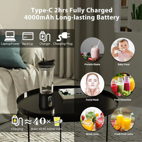 New 180W Portable Juicer Dual-use Juice Cup USB 4000mAh Battery Outdoor Fresh Fruit Blender 4 Blade Smoothie Juices Cup Blender