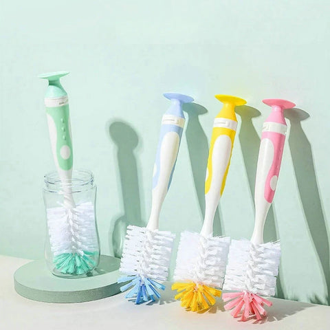 2 in 1 Nylon Baby Bottle Brushes with Sucker Stand Type Cup Cleaning Brush Nylon Baby Feeding Bottle Clean Tools
