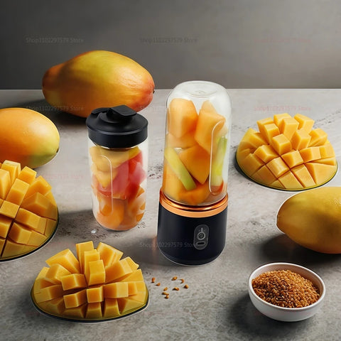 Portable Dual Cup Fruit Juicer Blender USB Rechargeable Wireless Compact Ice Blender Mini Juice Extractor for Home and Travel