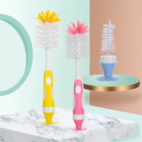 2 in 1 Nylon Baby Bottle Brushes with Sucker Stand Type Cup Cleaning Brush Nylon Baby Feeding Bottle Clean Tools