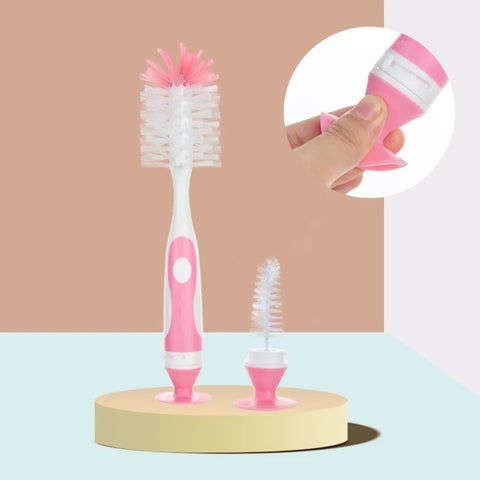2 in 1 Nylon Baby Bottle Brushes with Sucker Stand Type Cup Cleaning Brush Nylon Baby Feeding Bottle Clean Tools