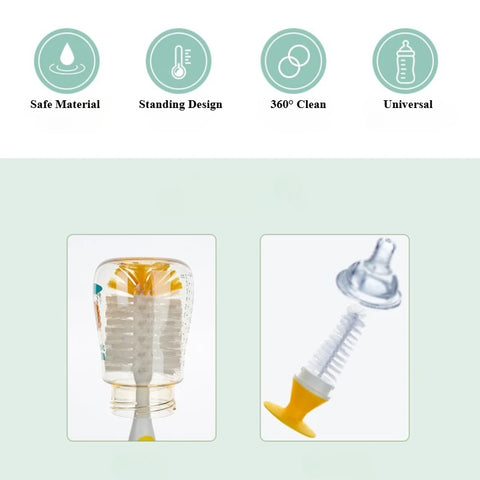 2 in 1 Nylon Baby Bottle Brushes with Sucker Stand Type Cup Cleaning Brush Nylon Baby Feeding Bottle Clean Tools