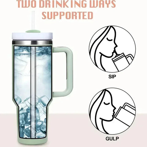 40oz Stainless Steel Car Cup Large Capacity Water Cup with Handle and Straw Double-walled Insulated Travel Mug Holiday Gifts